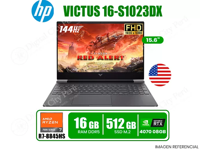 LAPTOP USA HP VICTUS 16-S1023DX | PROC.: AMD RYZEN 7 8845HS 3.80/5.10GHZ (08 NUCLEOS) | RAM: 16GB DDR5 5600MHZ | SSD: 512GB M