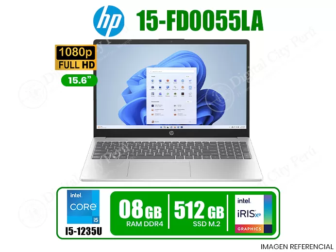 LAPTOP HP 15-FD0055LA | PROC.: I5-1235U | RAM: 08GB DDR4 3200MHZ | SSD: 512GB PCIe® NVMe™ M.2 | GRAFICO: INTEL IRIS Xe | PANT